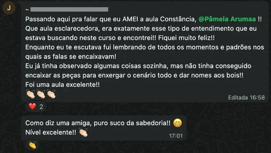 Depoimento sobre aula Constância