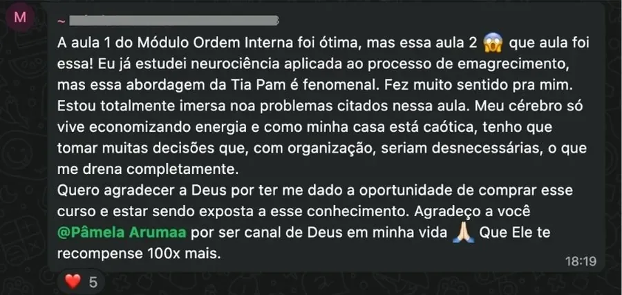 Depoimento sobre Módulo Ordem Interna