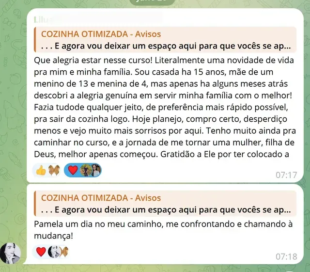 Depoimento do curso Cozinha Otimizada
